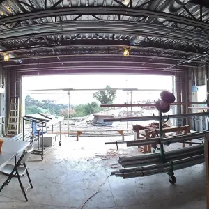 Pritzlaff Conservation Center Construction, panorama at interior entrance to Exhibit Room