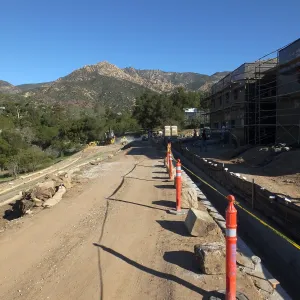 Future location of two Island Oaks, flanking the entrance to the new Island Section at the Pritzlaff Conservation Center