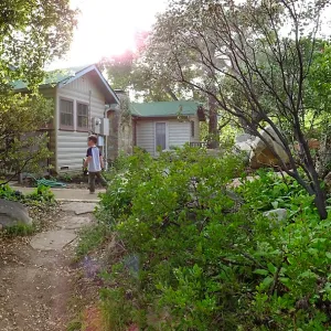 Home Demonstration Garden Renovation, view 5, panorama of northeast side of Cottage