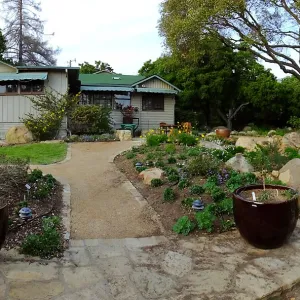 Home Demonstration Garden Renovation, view 21, panorama of south side of Cottage