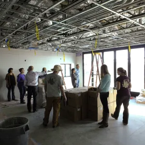 Pritzlaff Conservation Center Construction, Exhibit Room, looking southeast, staff tour