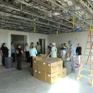 Pritzlaff Conservation Center Construction, Exhibit Room, looking northeast, staff tour