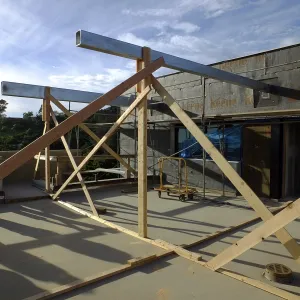 Pritzlaff Conservation Center Construction, looking northwest across deck, staff tour