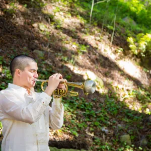 2016 Santa Barbara Beer Garden Event, Harry Swalley, trumpet in the Redwoods