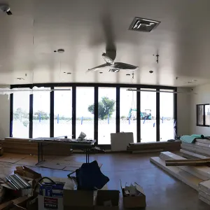 Pritzlaff Conservation Center Construction, panorama at interior entrance to Exhibit Room