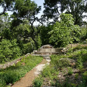 Wooded Dell panorama with Campbell Bridge and Campbell Bench