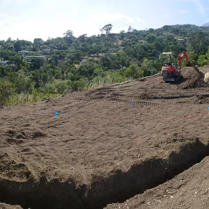 Island View Garden Installation, panorama from boulder near south steps