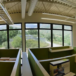 Pritzlaff Conservation Center Construction, panorama of Administrative Bullpen
