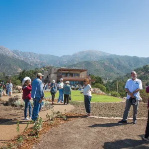 Pritzlaff Conservation Center Ribbon Cutting Celebration, guests exploring the newly planted Island View Garden