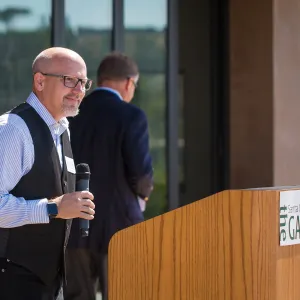 Pritzlaff Conservation Center Ribbon Cutting Celebration, Steve Windhager speaking to guests