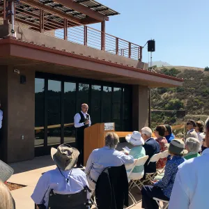 Pritzlaff Conservation Center Ribbon Cutting Celebration, Steve Windhager speaking to guests