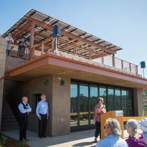 Pritzlaff Conservation Center Ribbon Cutting Celebration, Ann Symington speaking to guests