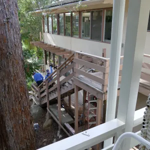 Library structural repair work, east side decking