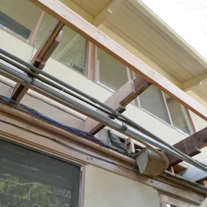 Library structural repair work, east side decking