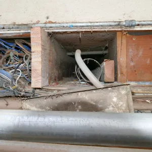 Library structural repair work, east side decking joist replacement