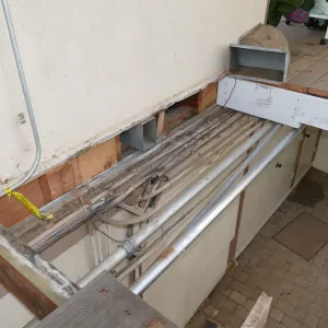 Library structural repair work, east side decking joist replacement