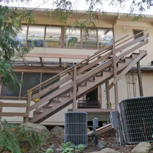 Library structural repair work, east side deck and stairs