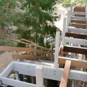 Library structural repair work, east side decking