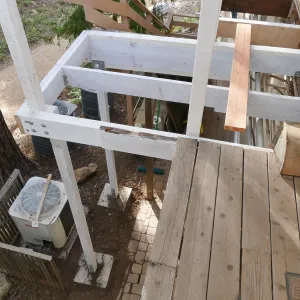 Library structural repair work, east side decking