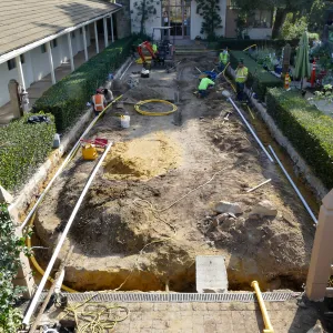 Courtyard renovation, rerouting piping