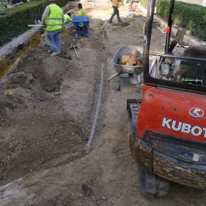Courtyard renovation, rerouting piping, looking north