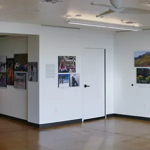 Pritzlaff Conservation Center Exhibit Room, Bob Haller Plants of California Photography Exhibit, panoramic view of north and east walls