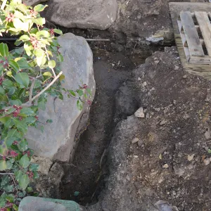 Gas line rerouting in Courtyard and Garden Growers Nursery, northwest corner of courtyard looking north