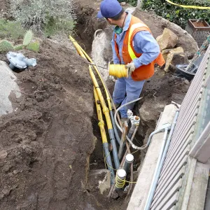 Gas line rerouting in Courtyard and Garden Growers Nursery, view from northeast corner of Lath House looking east