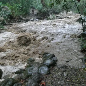 Mission Creek lower crossing during rainstorm