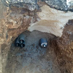 Utility trench at south end of main parking lot for power and data conduit to be installed in the Arroyo Section