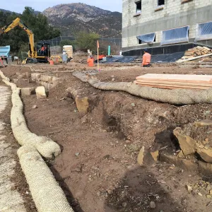Reconstruction of wall west side of Pritzlaff Conservation Center