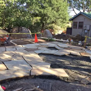 Flagstone area installation, Water Wise Home Garden