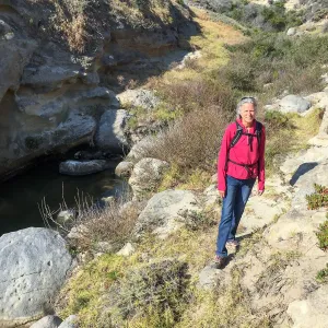 Santa Rosa Island Trip, Nancy Deacon-Davis hiking along slough