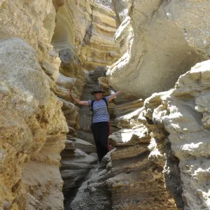 Santa Rosa Island Trip, Diana Blanchard in slot canyon along beach