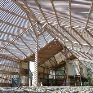 Garden Growers Lath House before start of repairs. Interior looking southwest.