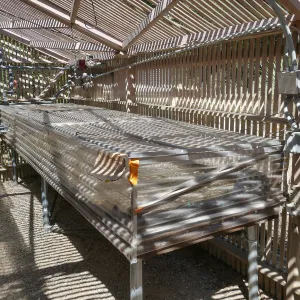 Garden Growers Lath House before start of repairs. Heated bed in northwest corner.