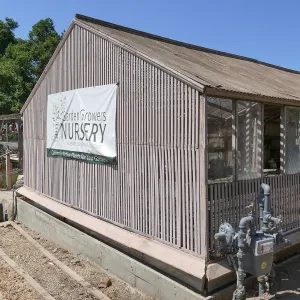 Garden Growers Lath House before start of repairs. Exterior looking southwest.