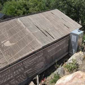 Garden Growers Lath House before start of repairs. Northwest side of roof.