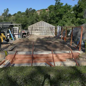 Garden Growers Lath House during repairs, looking west from Courtyard