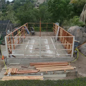 Garden Growers Lath House during repairs, looking west from Coutyard