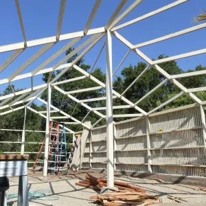 Garden Growers Lath House during repairs, interior looking northwest