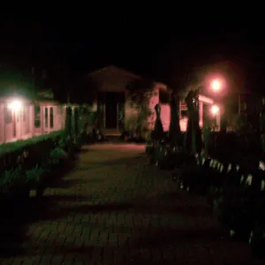 Courtyard at night, looking south