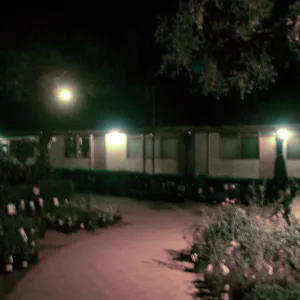 Courtyard at night, looking east