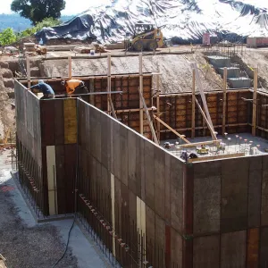Pritzlaff Conservation Center construction, basement wall concrete forms, east side looking south
