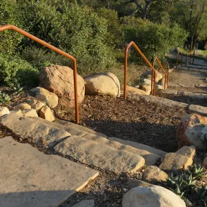 New railing at Island View Garden south steps, view from top