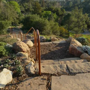 New railing at Island View Garden south steps, view from top