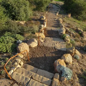 New railing at Island View Garden south steps, view from top