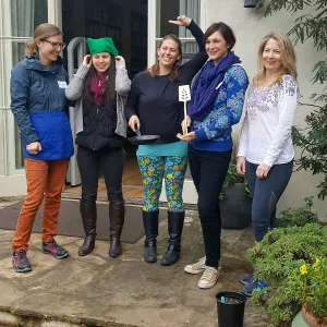 Pancake Day 2018, winning pankake race team.