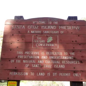 SBBG Staff field trip to Santa Cruz Island, Santa Cruz Island Preserve sign