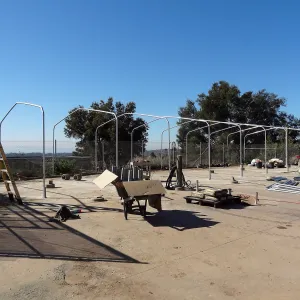 Construction at the Hort Unit, SBBG staff install the new shade structure